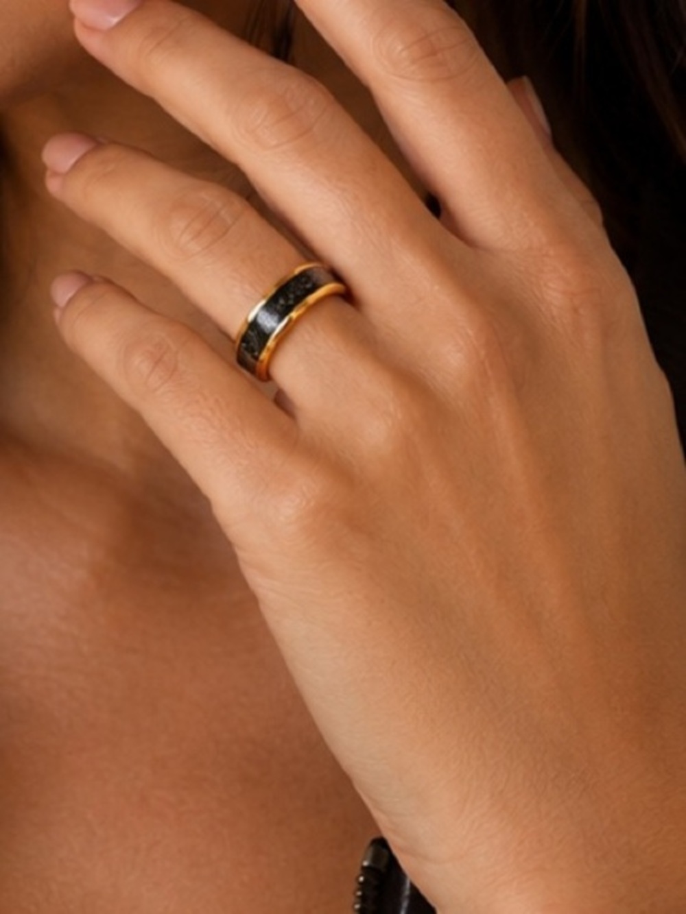 8mm Domed Gold Meteorite Tungsten Wedding Band